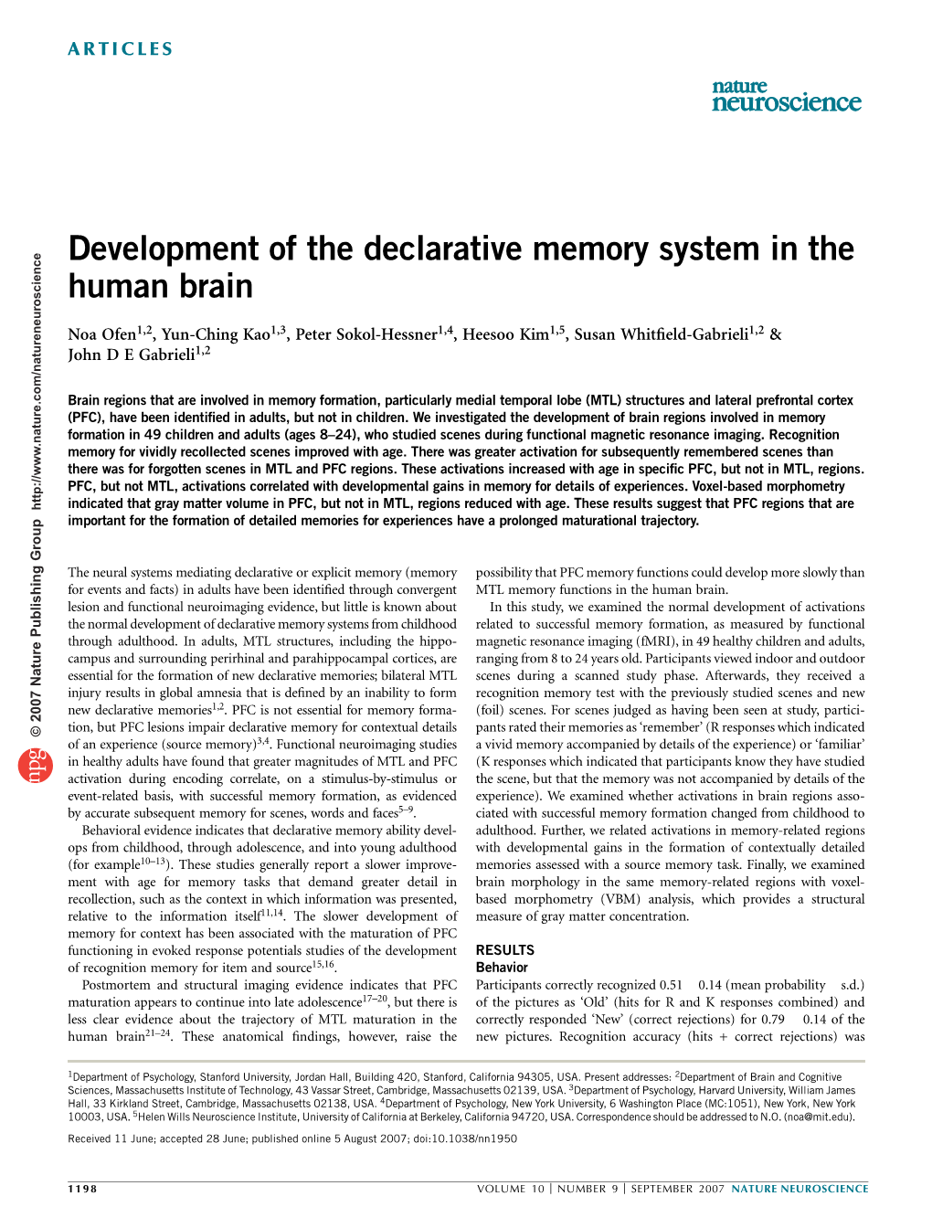Development of the Declarative Memory System in the Human Brain