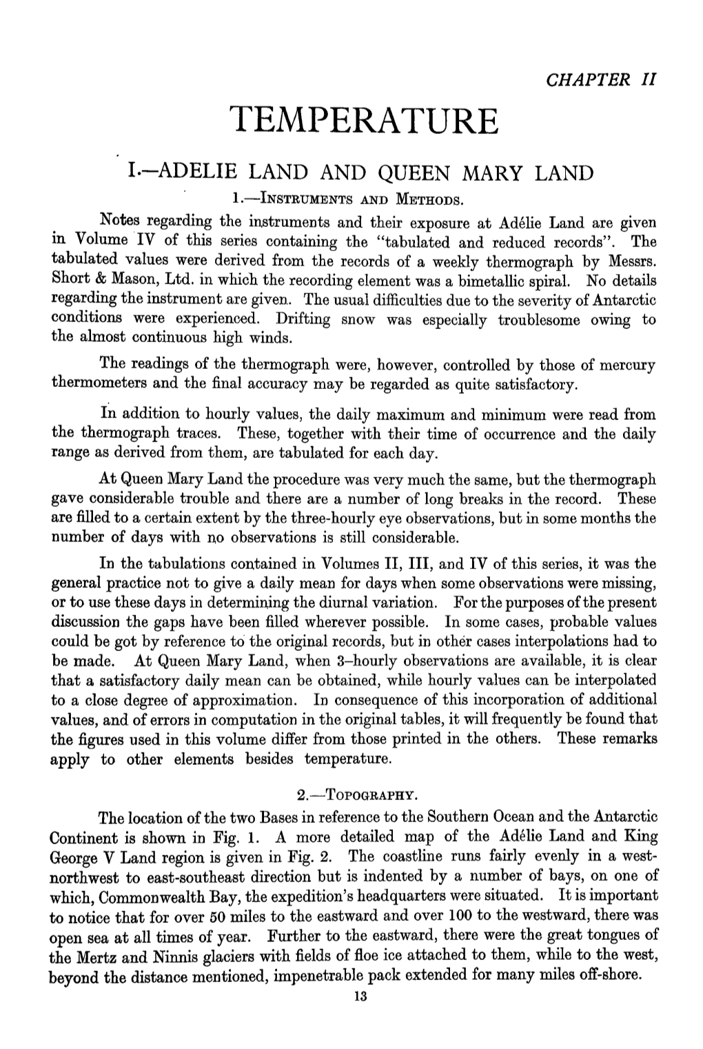 Temperature L-Adelie Land and Queen Mary Land 1.—Instruments and Methods