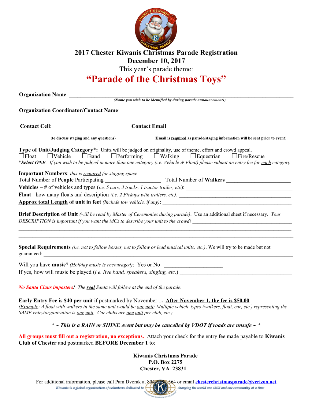 2007 Chester Kiwanis Christmas Parade Registration