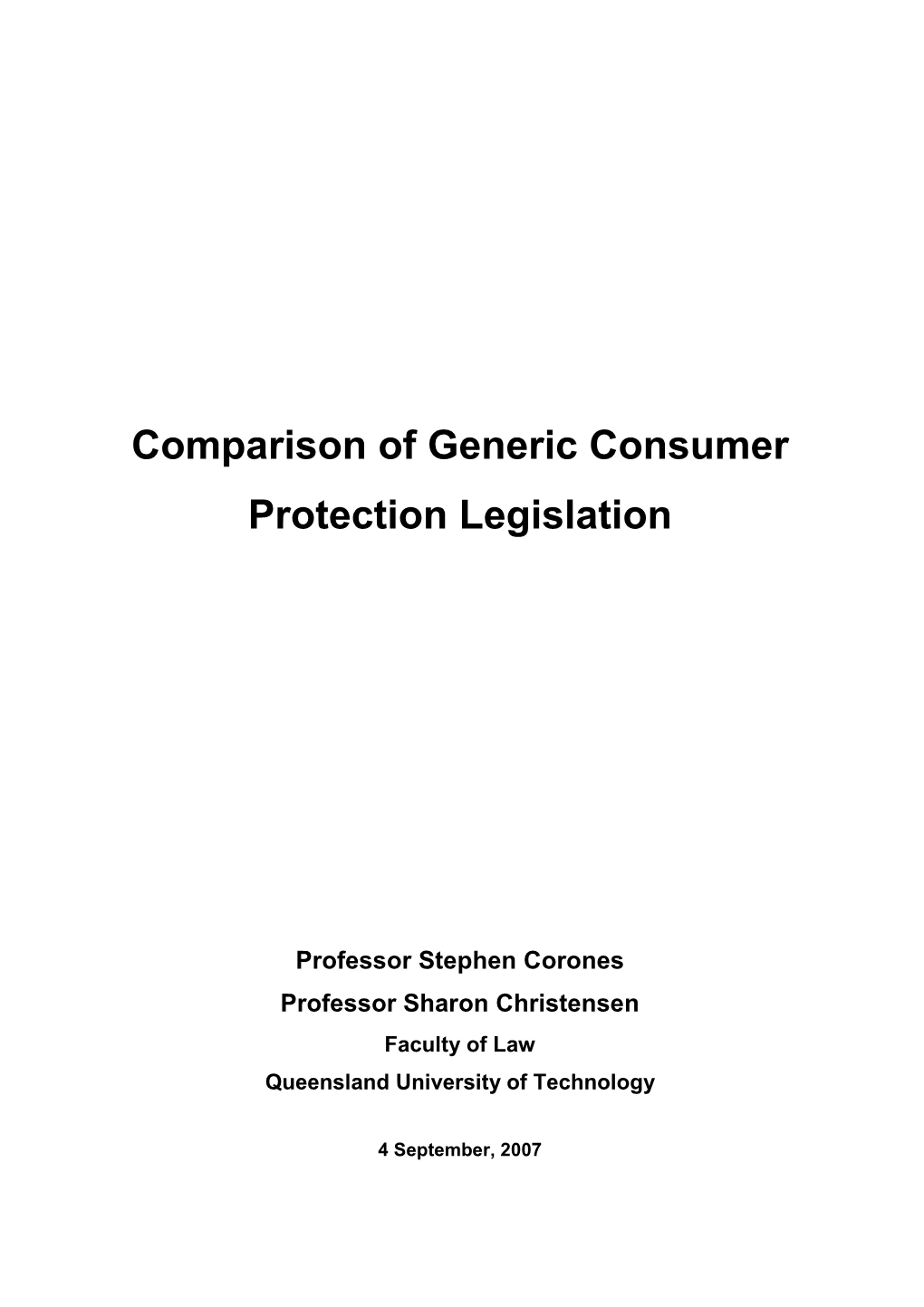 Comparison of Generic Consumer Protection Legislation