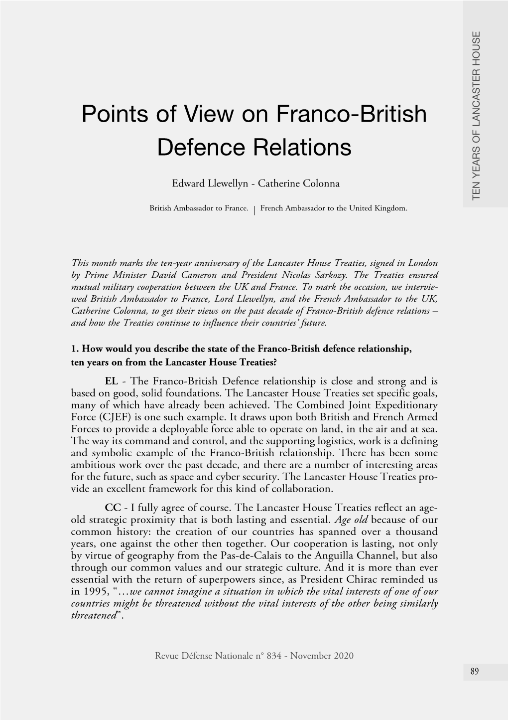 Points of View on Franco-British Defence Relations