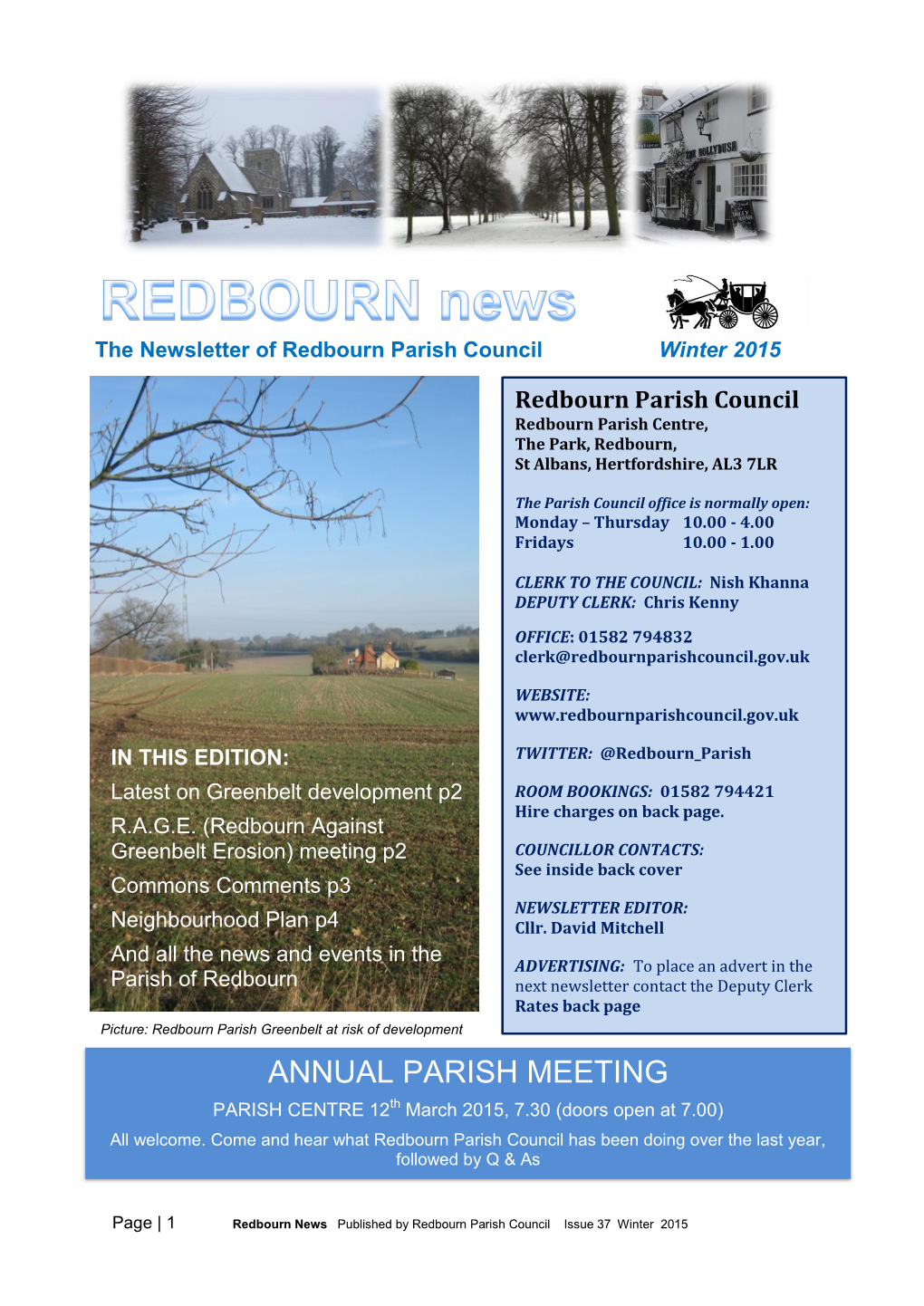 Issue 37 of Redbourn News Winter 2015 Edition