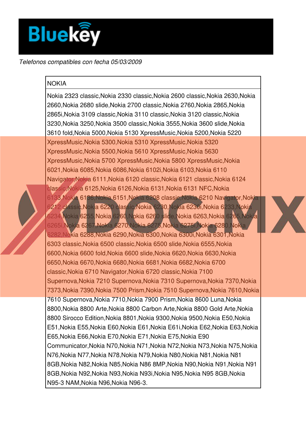 Telefonos Compatibles Con Fecha 05/03/2009 NOKIA Nokia 2323