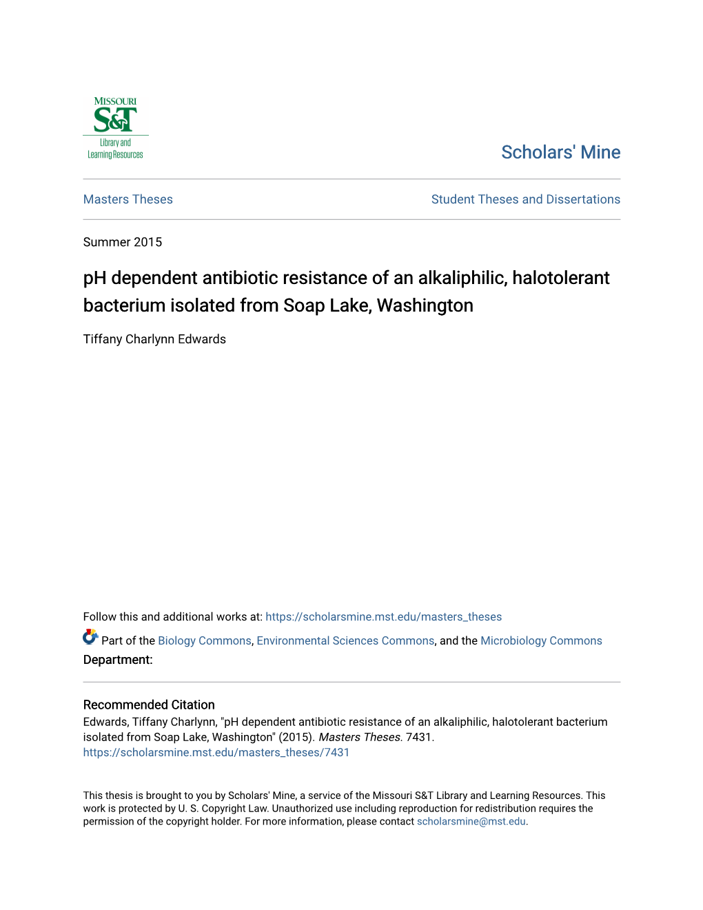 Ph Dependent Antibiotic Resistance of an Alkaliphilic, Halotolerant Bacterium Isolated from Soap Lake, Washington