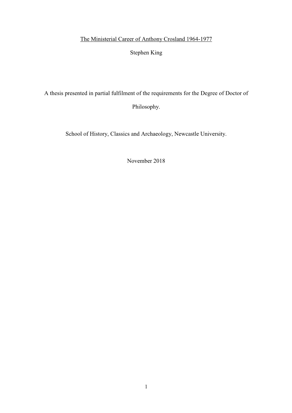 The Ministerial Career of Anthony Crosland 1964-1977