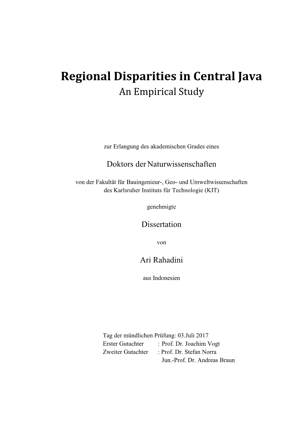 Regional Disparities in Central Java. an Empirical Study