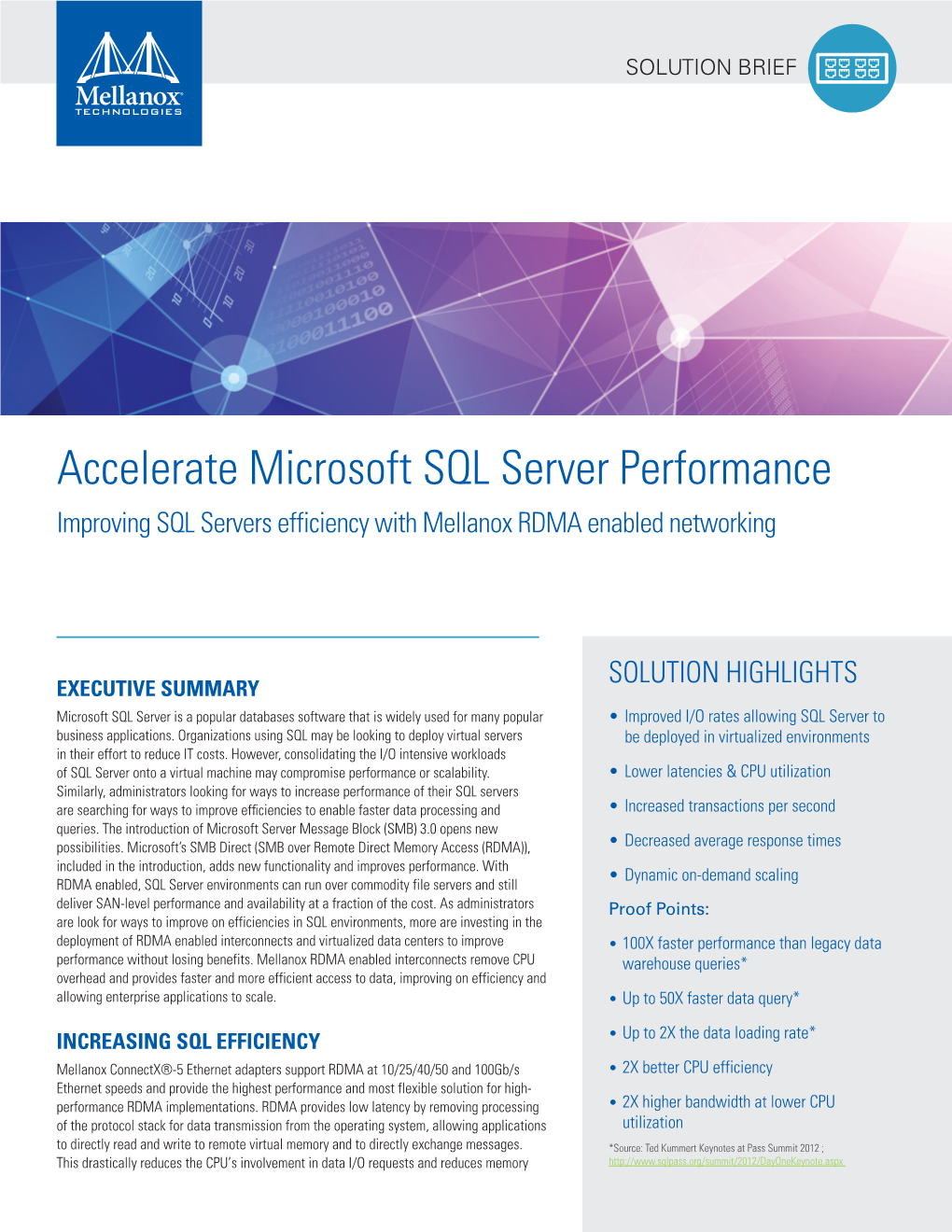 Accelerate Microsoft SQL Server Performance Improving SQL Servers Efficiency with Mellanox RDMA Enabled Networking