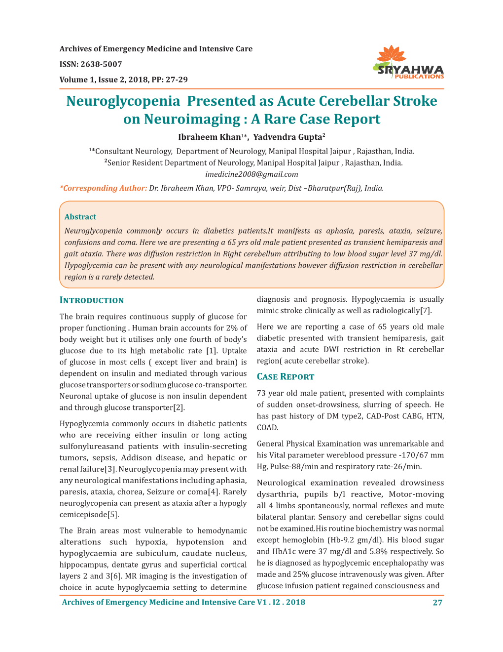 Neuroglycopenia Presented As Acute Cerebellar