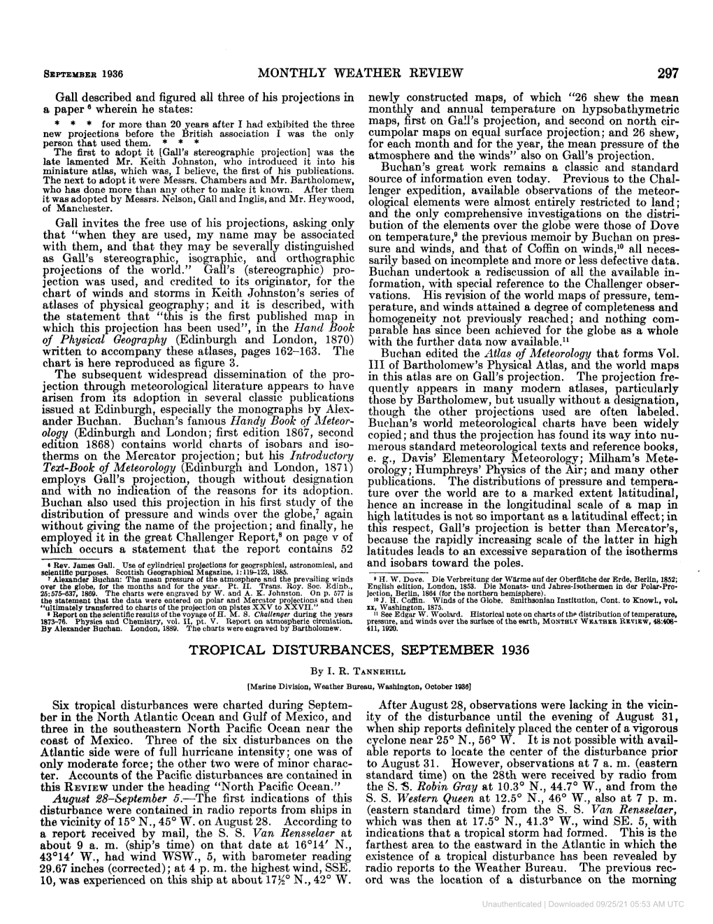 297 Tropical Disturbances, September 1936