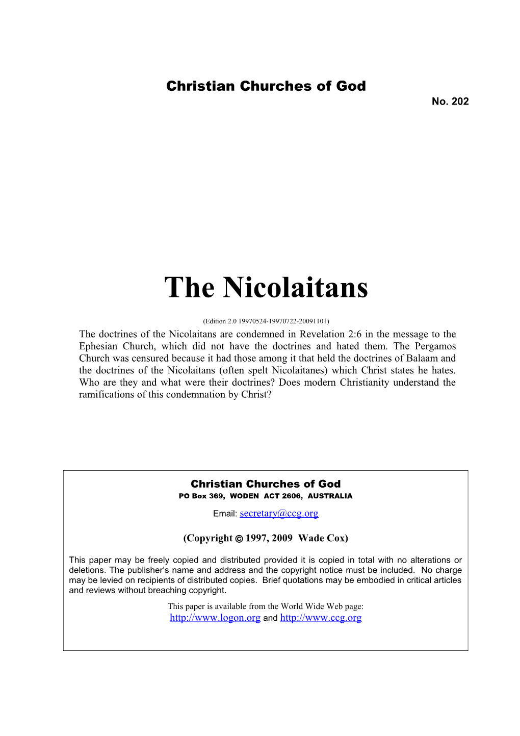 The Nicolaitans (No. 202)