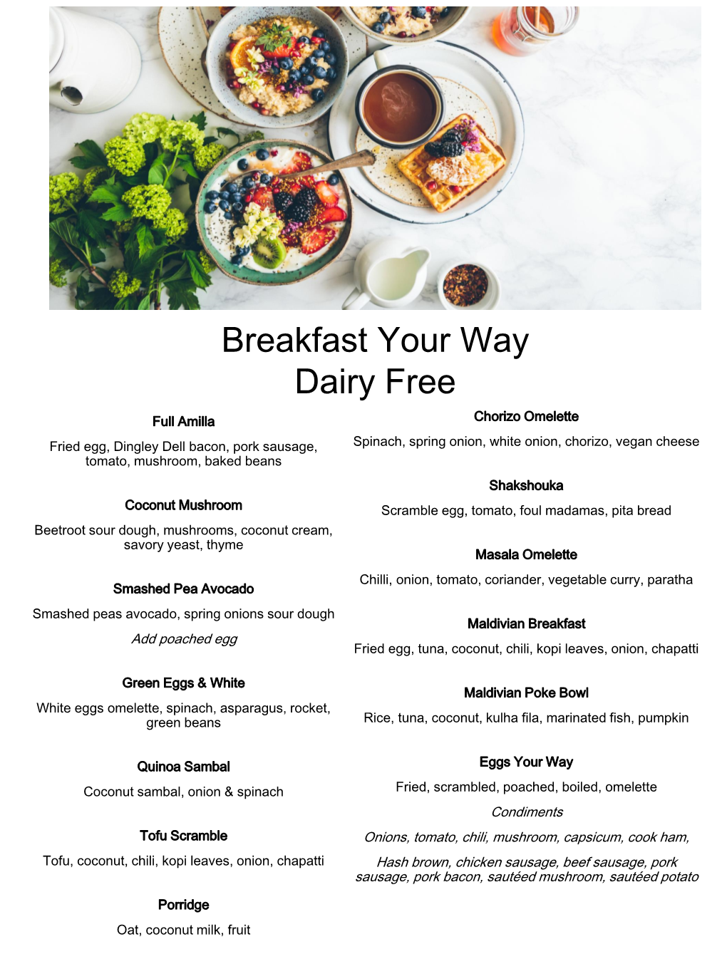 Breakfast Your Way Dairy Free