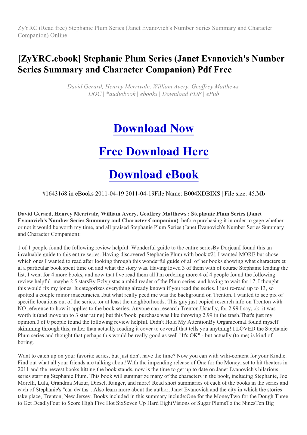 Stephanie Plum Series (Janet Evanovich's Number Series Summary and Character Companion) Online