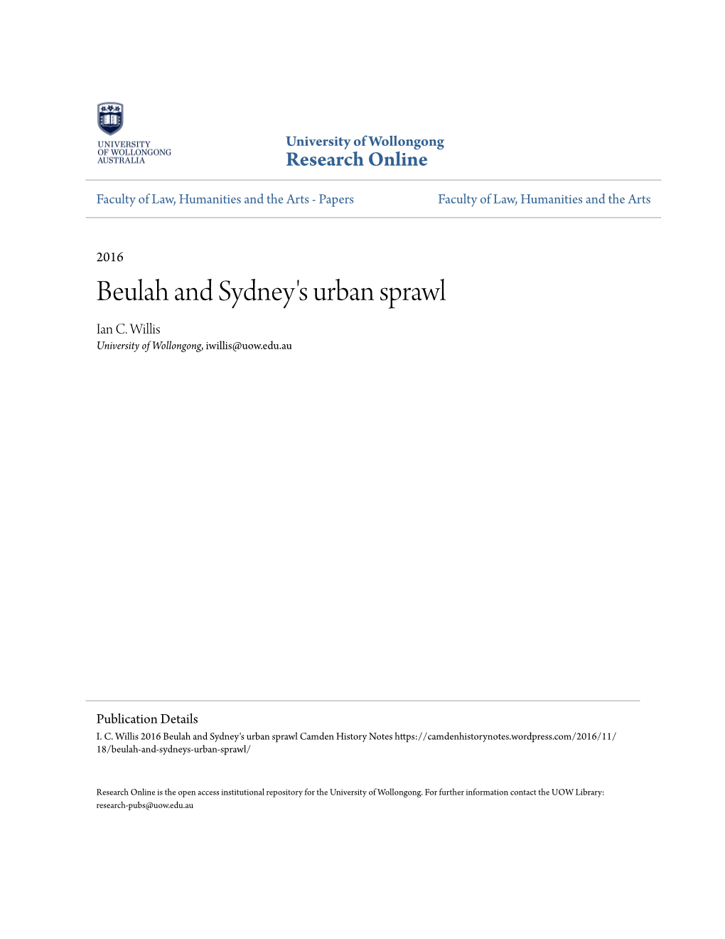 Beulah and Sydney's Urban Sprawl Ian C