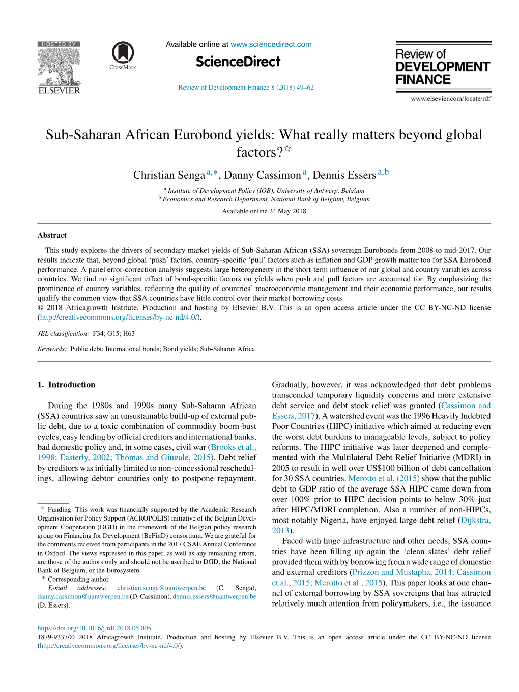 Sub-Saharan African Eurobond Yields: What Really Matters Beyond Global Factors?ଝ