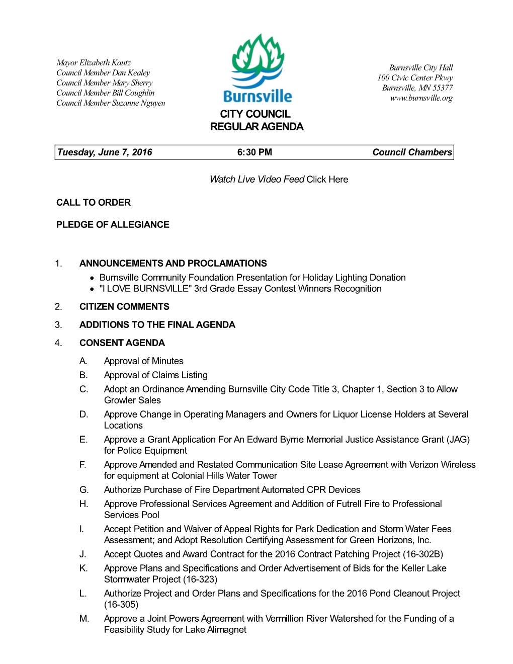 City Council Regular Agenda