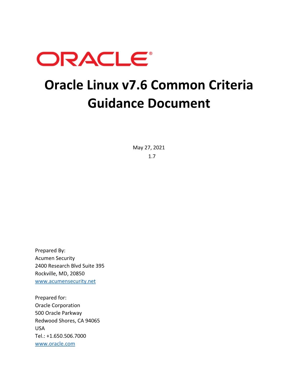 Oracle Linux V7.6 Common Criteria Guidance Document