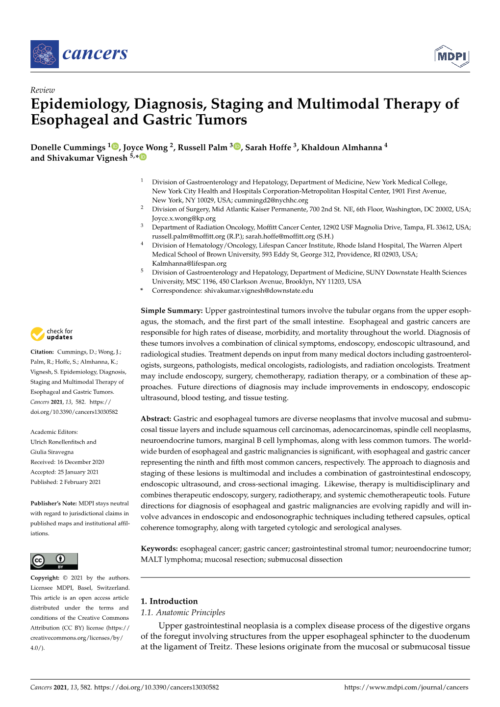 Epidemiology, Diagnosis, Staging and Multimodal Therapy of Esophageal and Gastric Tumors