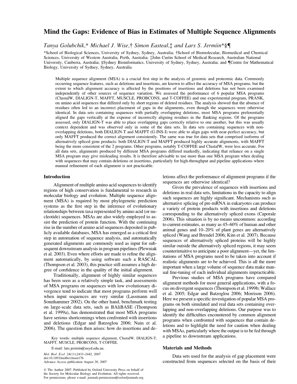 Evidence of Bias in Estimates of Multiple Sequence Alignments