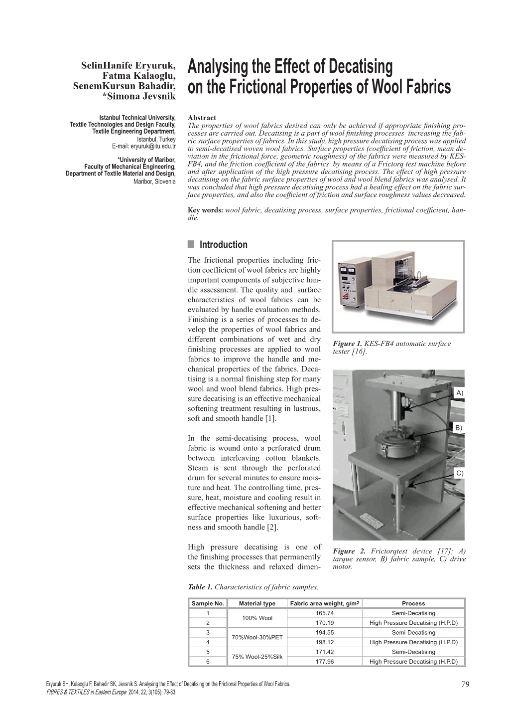 Analysing the Effect of Decatising on the Frictional Properties of Wool Fabrics