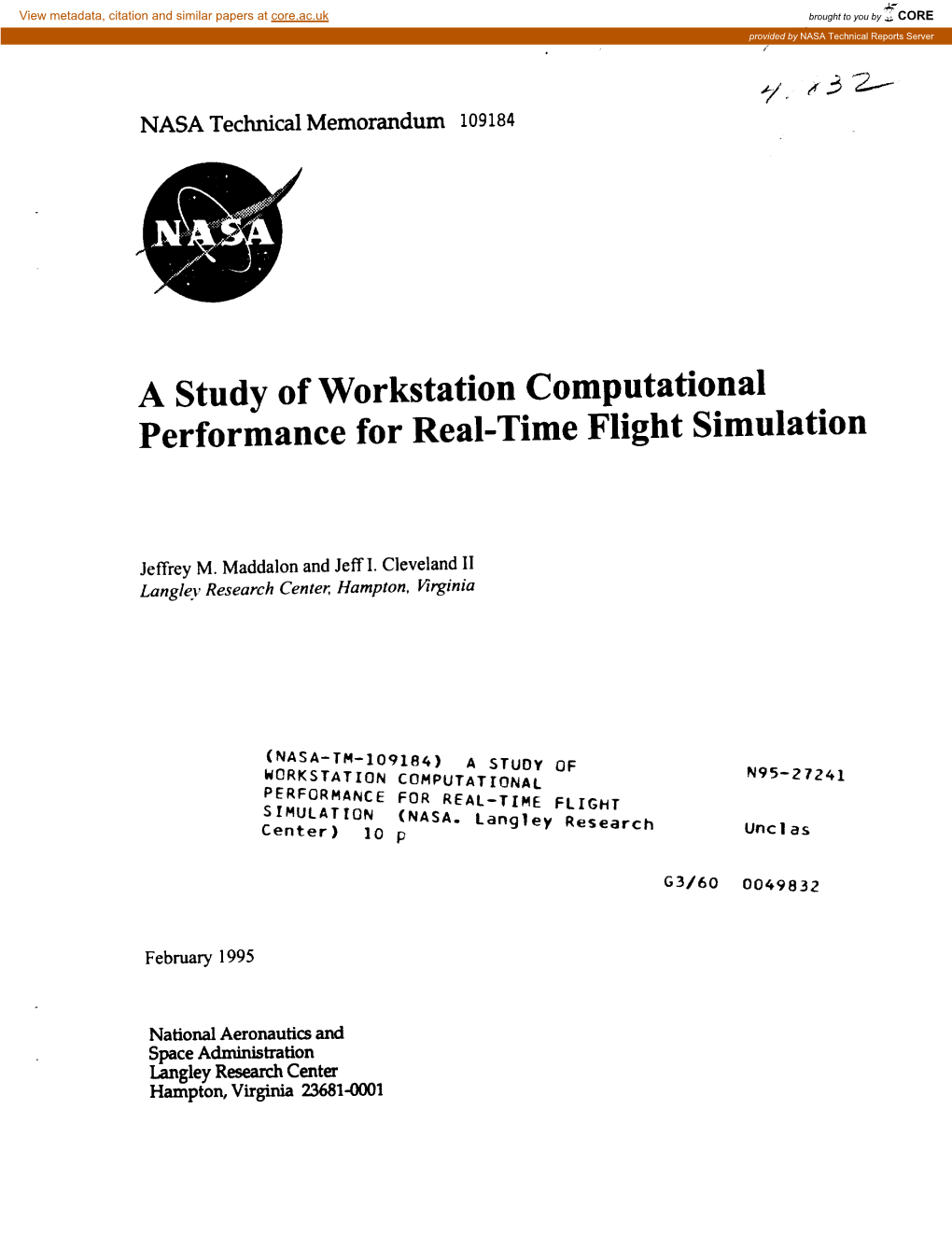 A Study of Workstation Computational Performance for Real-Time Flight Simulation