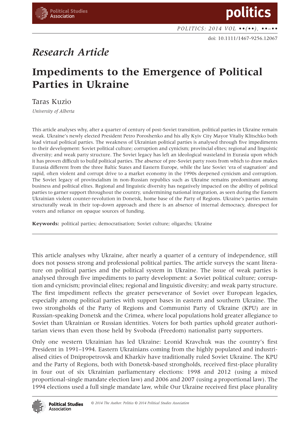 Impediments to the Emergence of Political Parties in Ukraine