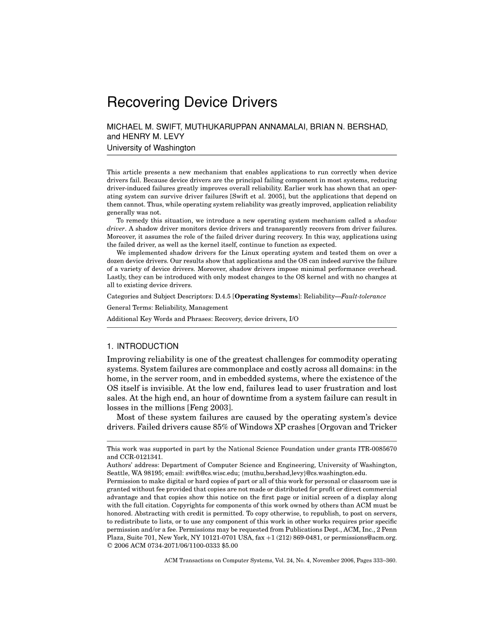 Recovering Device Drivers