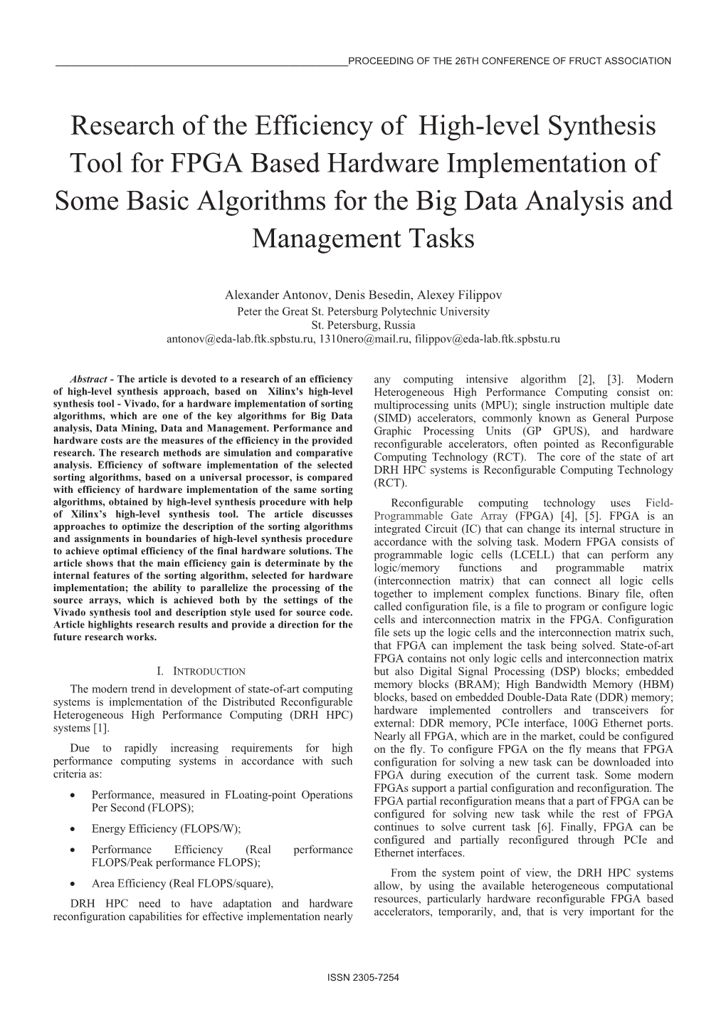 Research of the Efficiency of High-Level Synthesis Tool for FPGA Based Hardware Implementation of Some Basic Algorithms for the Big Data Analysis and Management Tasks