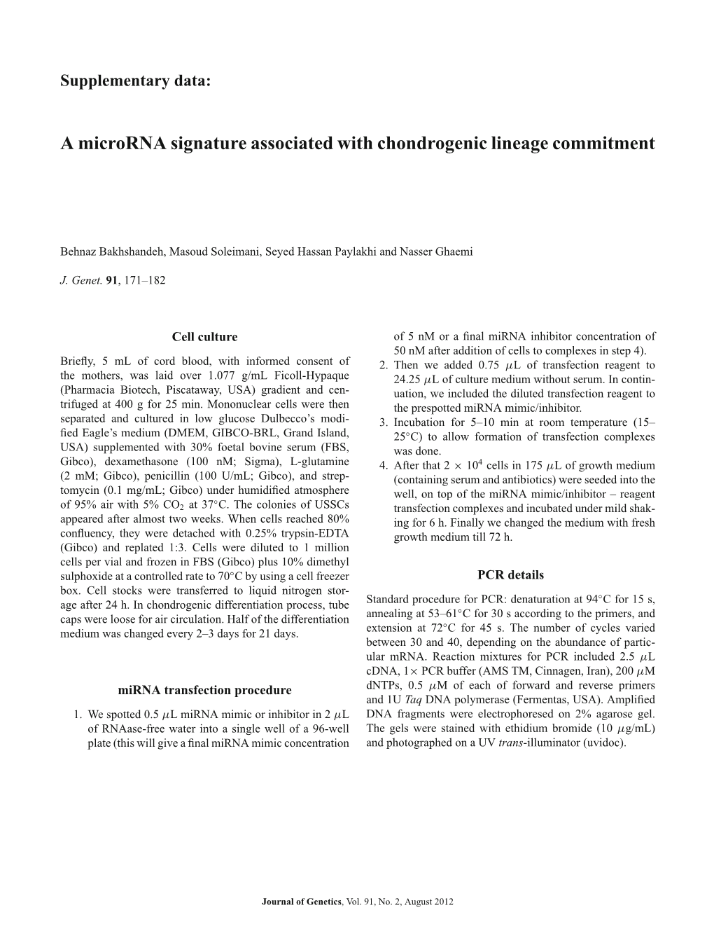 A Microrna Signature Associated with Chondrogenic Lineage Commitment