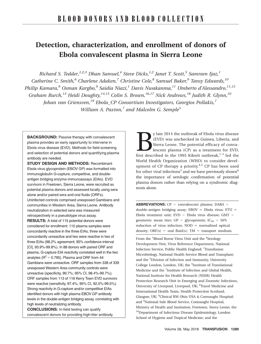 Detection, Characterization, and Enrollment of Donors of Ebola Convalescent Plasma in Sierra Leone