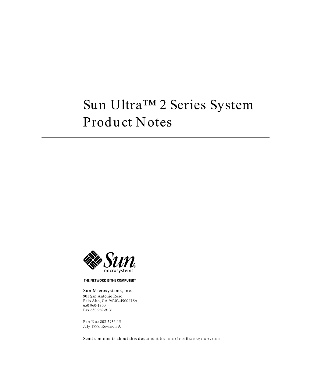 Sun Ultra 2 Series System Product Notes