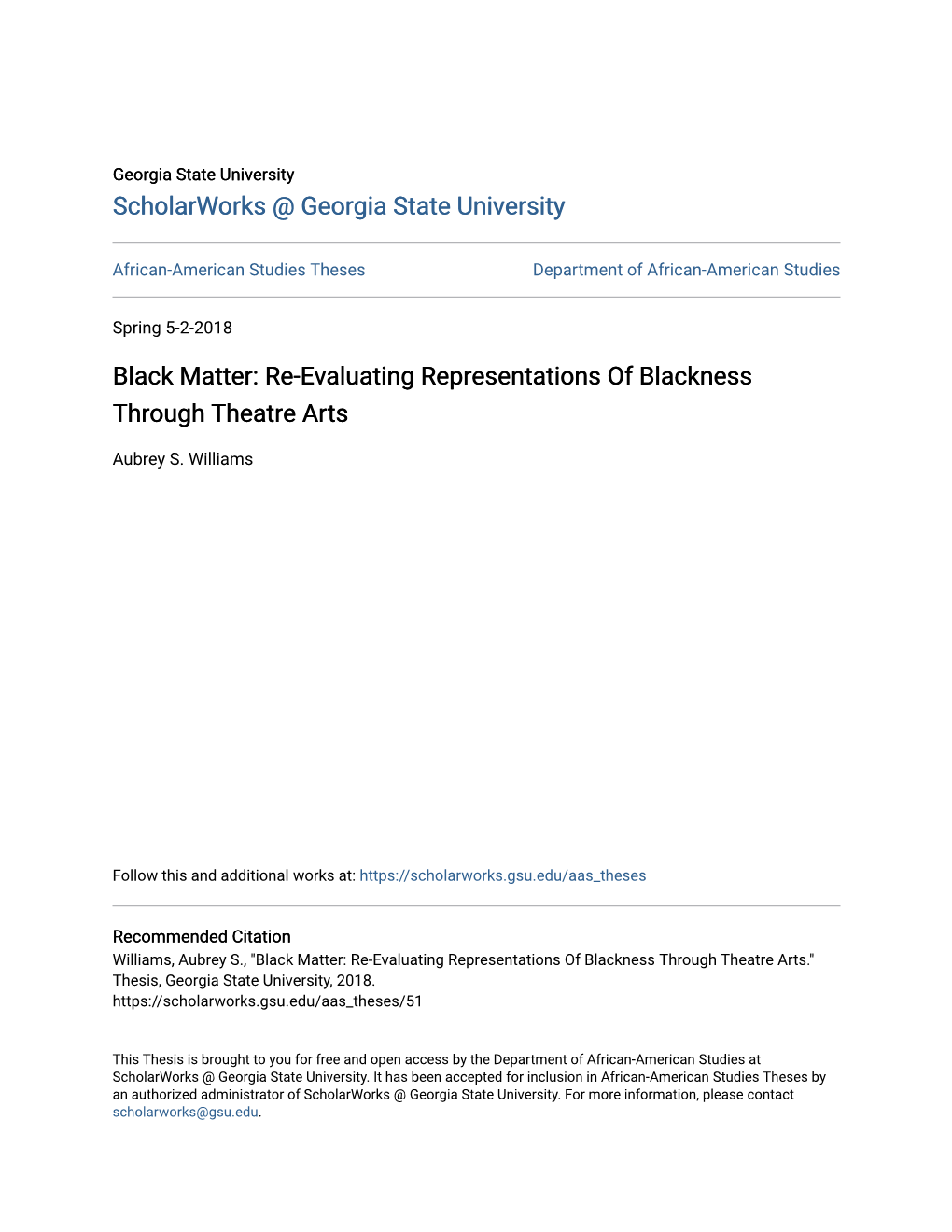Black Matter: Re-Evaluating Representations of Blackness Through Theatre Arts