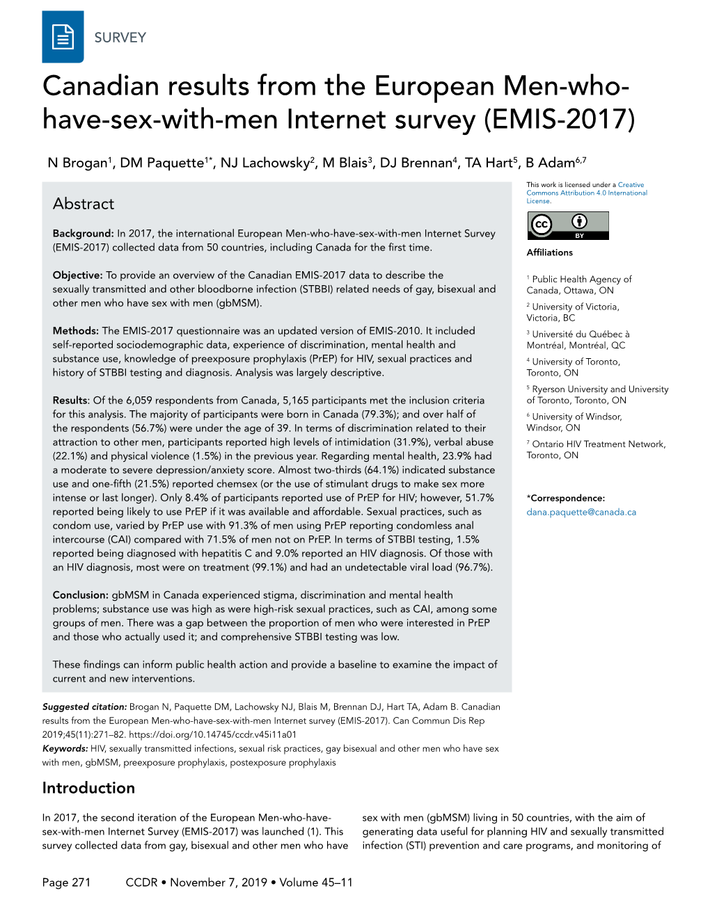 Canadian Results from the European Men-Who- Have-Sex-With-Men Internet Survey (EMIS-2017)