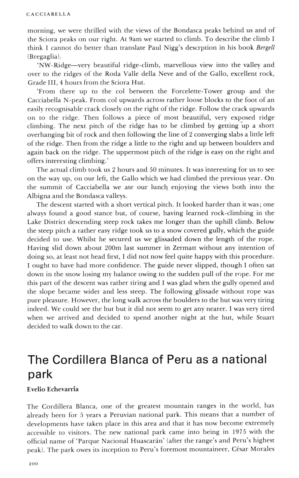 The Cordillera Blanca of Peru As a National Park Evelio Echevarria