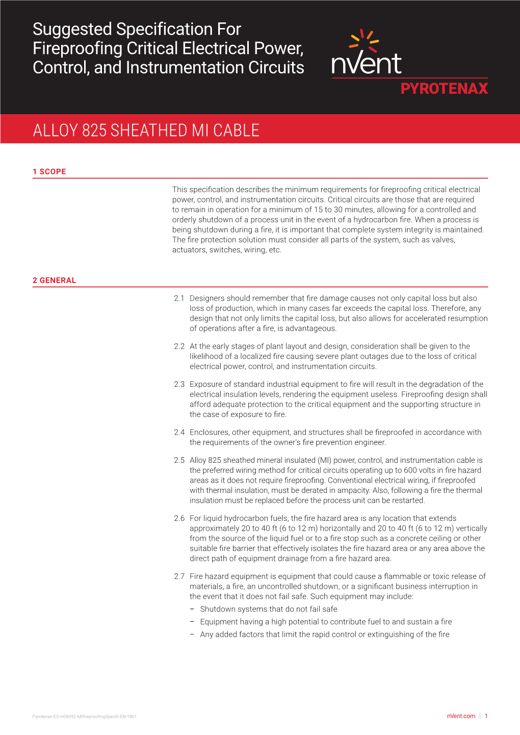 ALLOY 825 SHEATHED MI CABLE Suggested Specification For