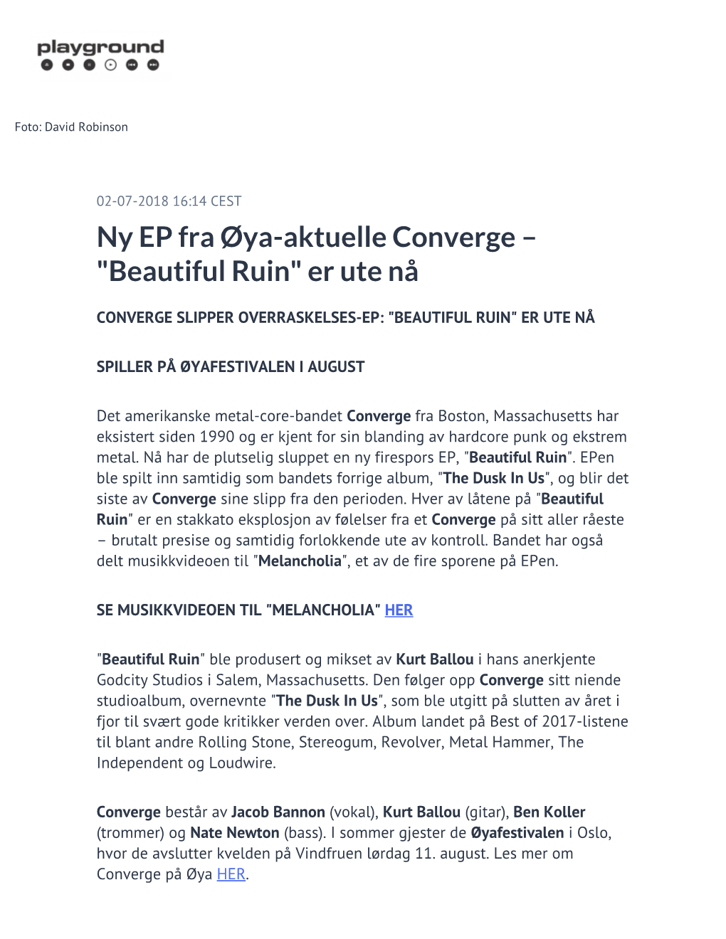 Ny EP Fra Øya-Aktuelle Converge – "Beautiful Ruin" Er Ute Nå