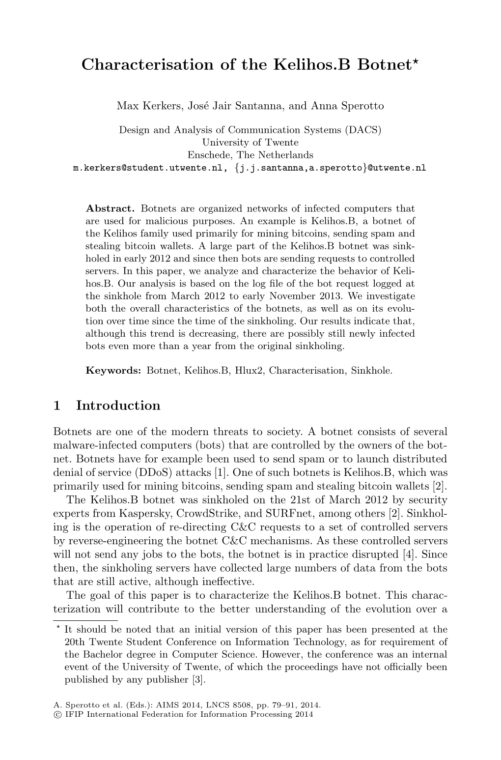 Characterisation of the Kelihos. B Botnet