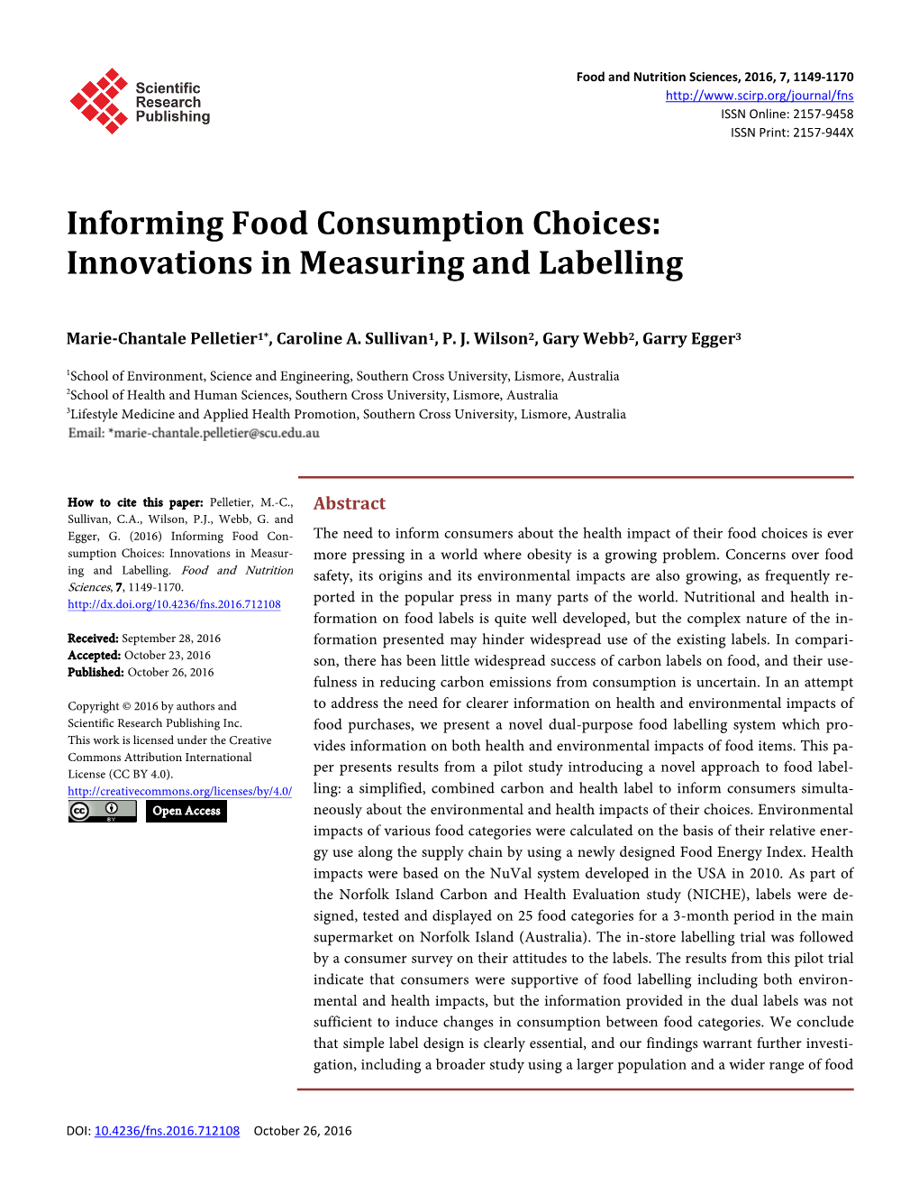 Informing Food Consumption Choices: Innovations in Measuring and Labelling