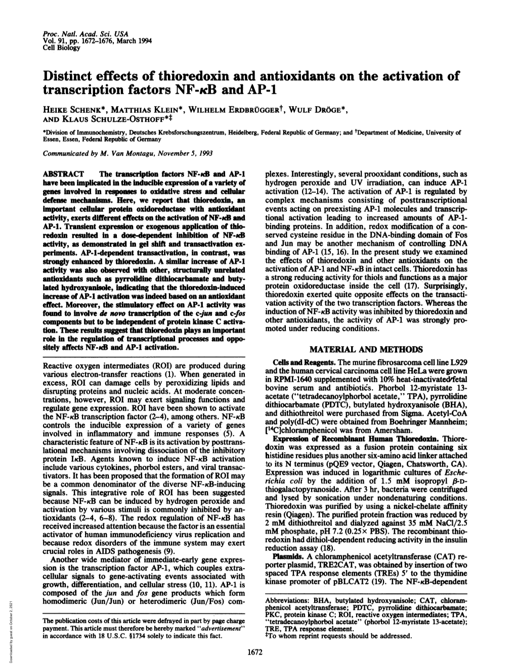 Distinct Effects of Thioredoxin and Antioxidants on the Activation Of