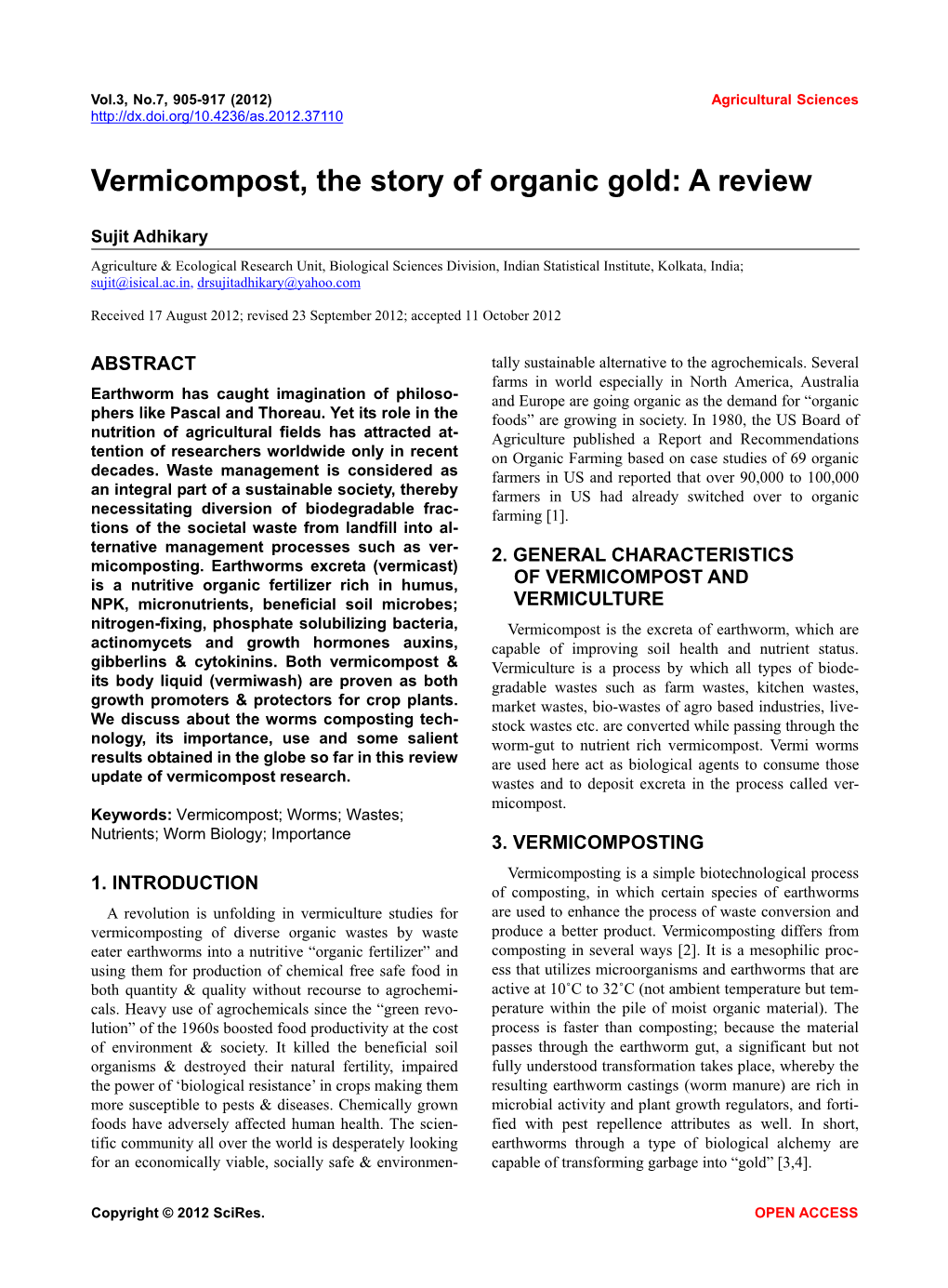 Vermicompost, the Story of Organic Gold: a Review