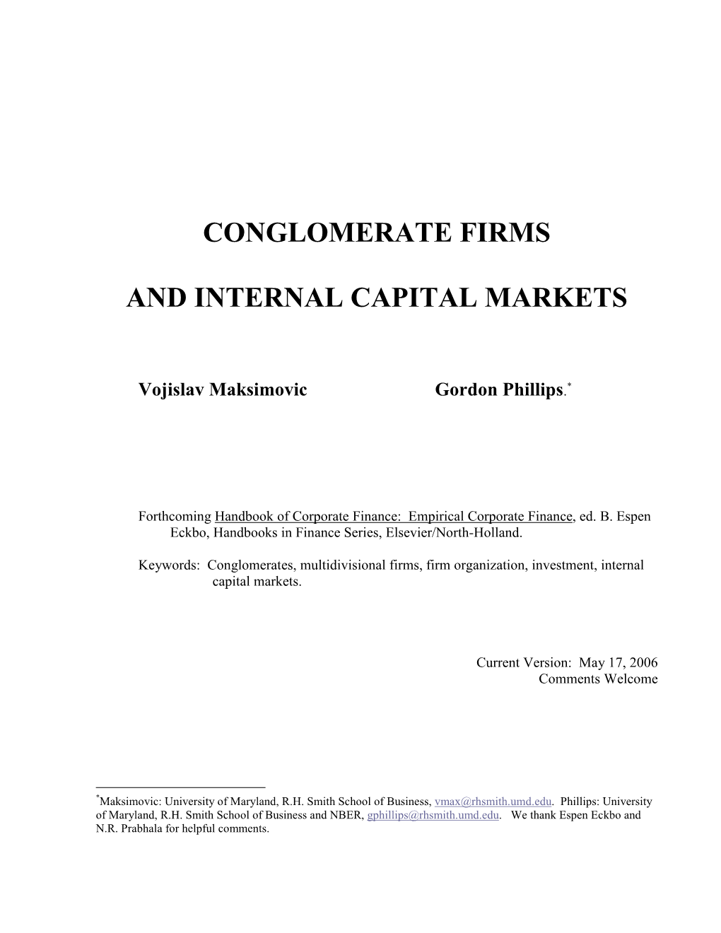 Conglomerate Firms and Internal Capital Markets