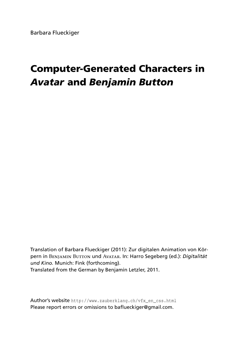 Computer-Generated Characters in Avatar and Benjamin Button