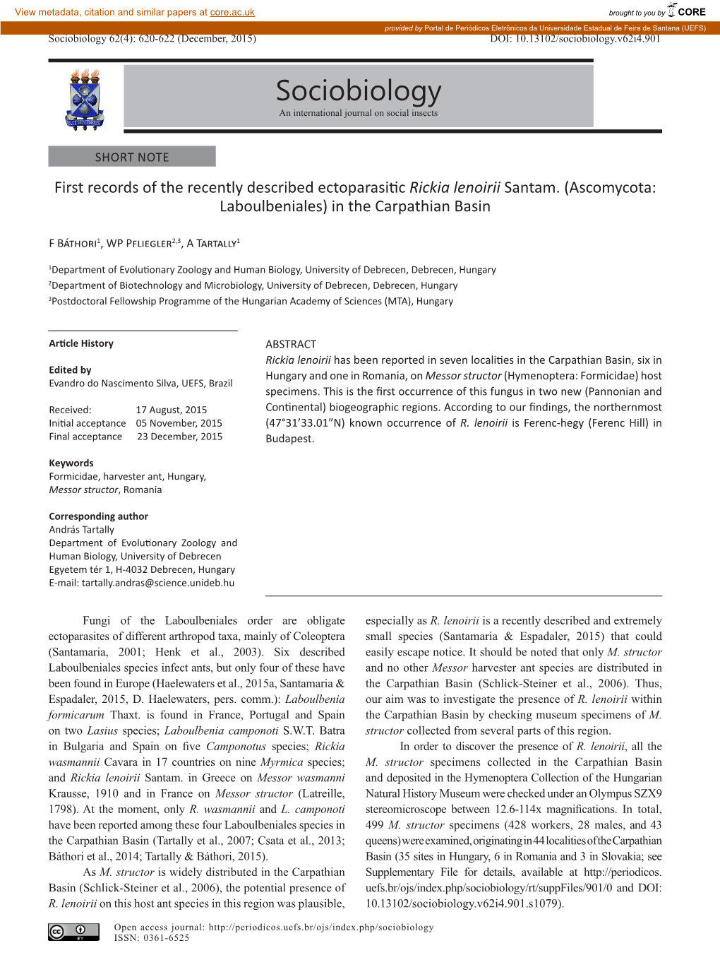 Periodicos.Uefs.Br/Ojs/Index.Php/Sociobiology ISSN: 0361-6525 Sociobiology 62(4): 620-622 (December, 2015) 621 Pinned Host Specimens with R