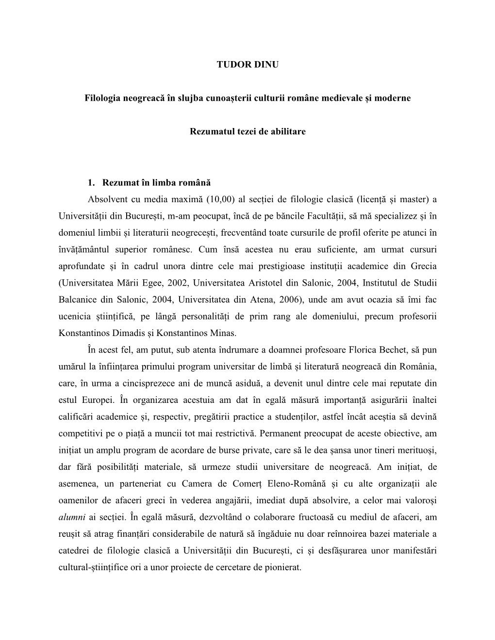 TUDOR DINU Filologia Neogreacă În Slujba Cunoașterii Culturii Române