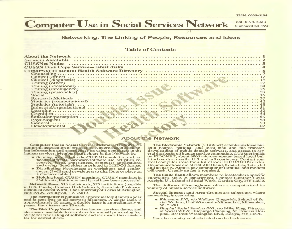 Computer Use in Social Services Network Summer/Fall 1990