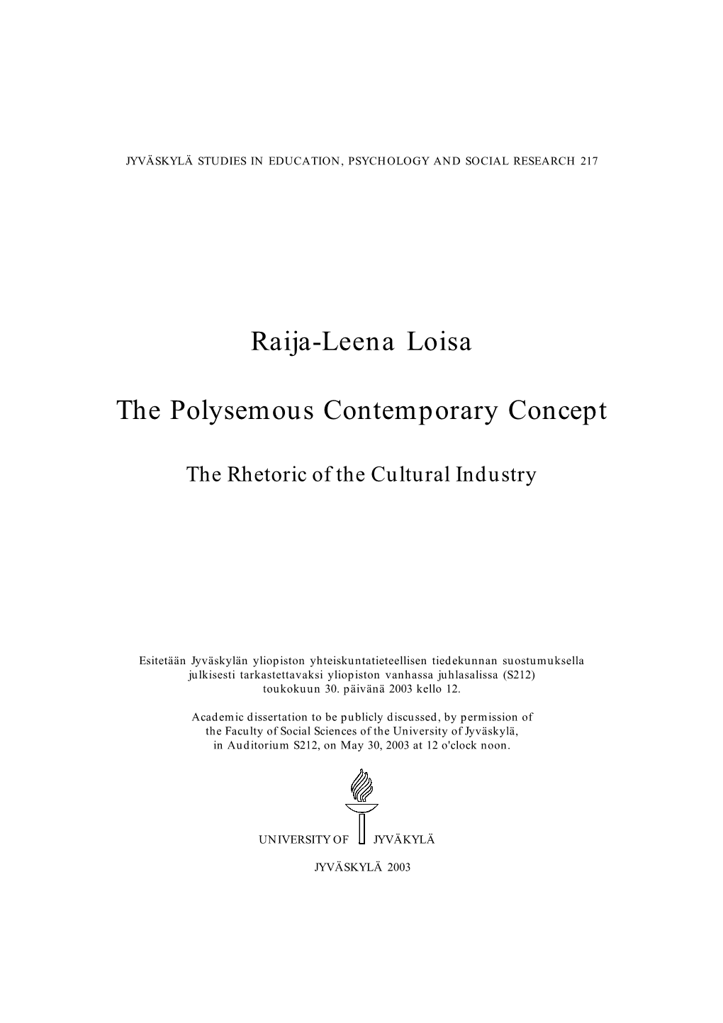 Raija-Leena Loisa the Polysemous Contemporary Concept
