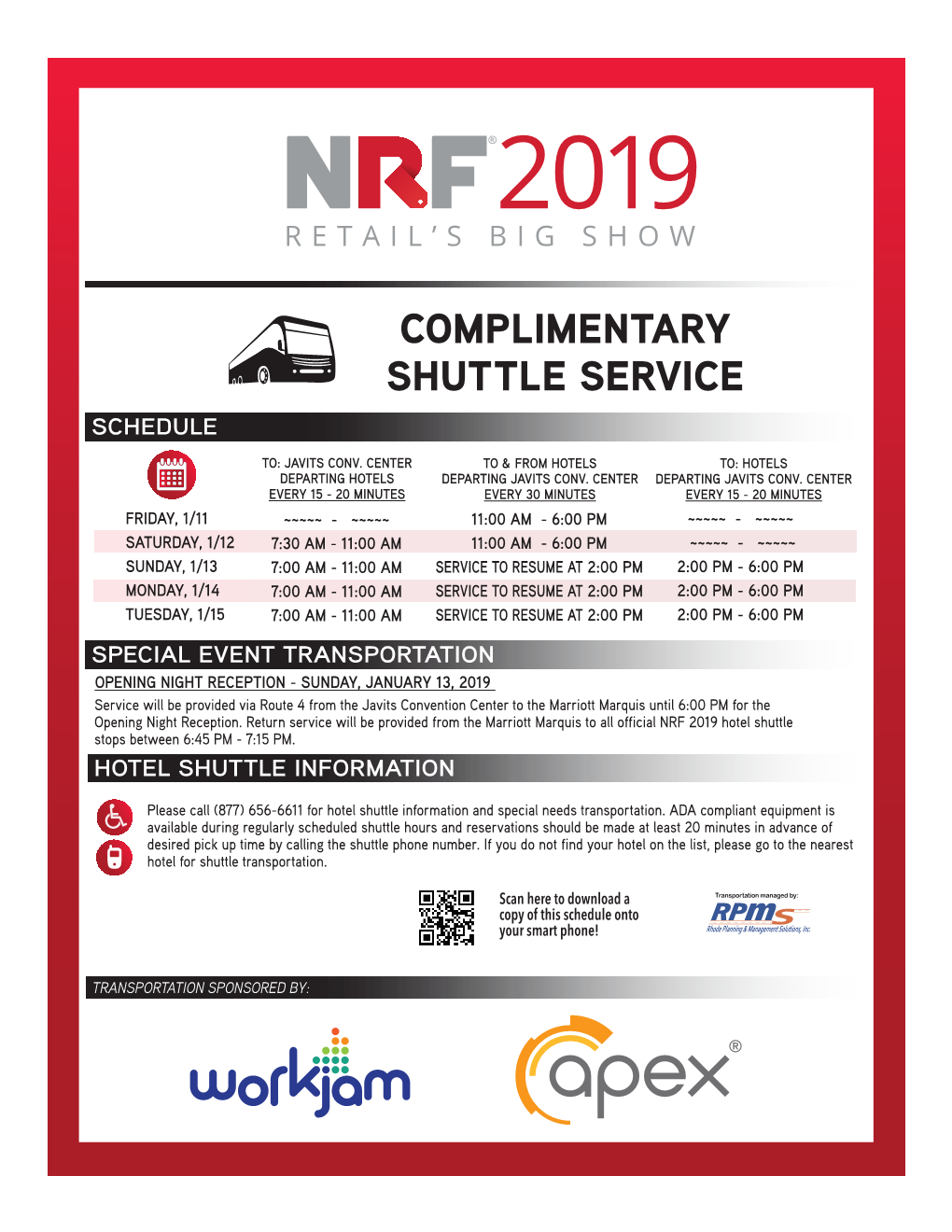 Complimentary Shuttle Service Schedule