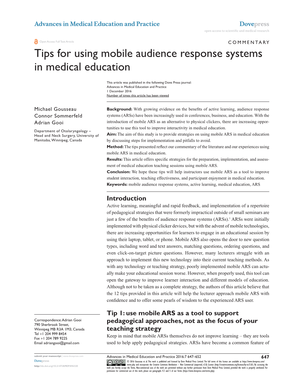 Tips for Using Mobile Audience Response Systems in Medical Education
