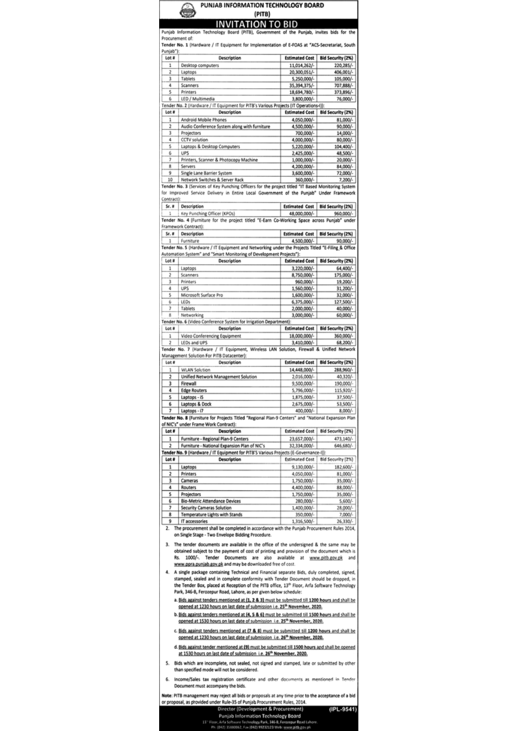 Tender Document Tender No