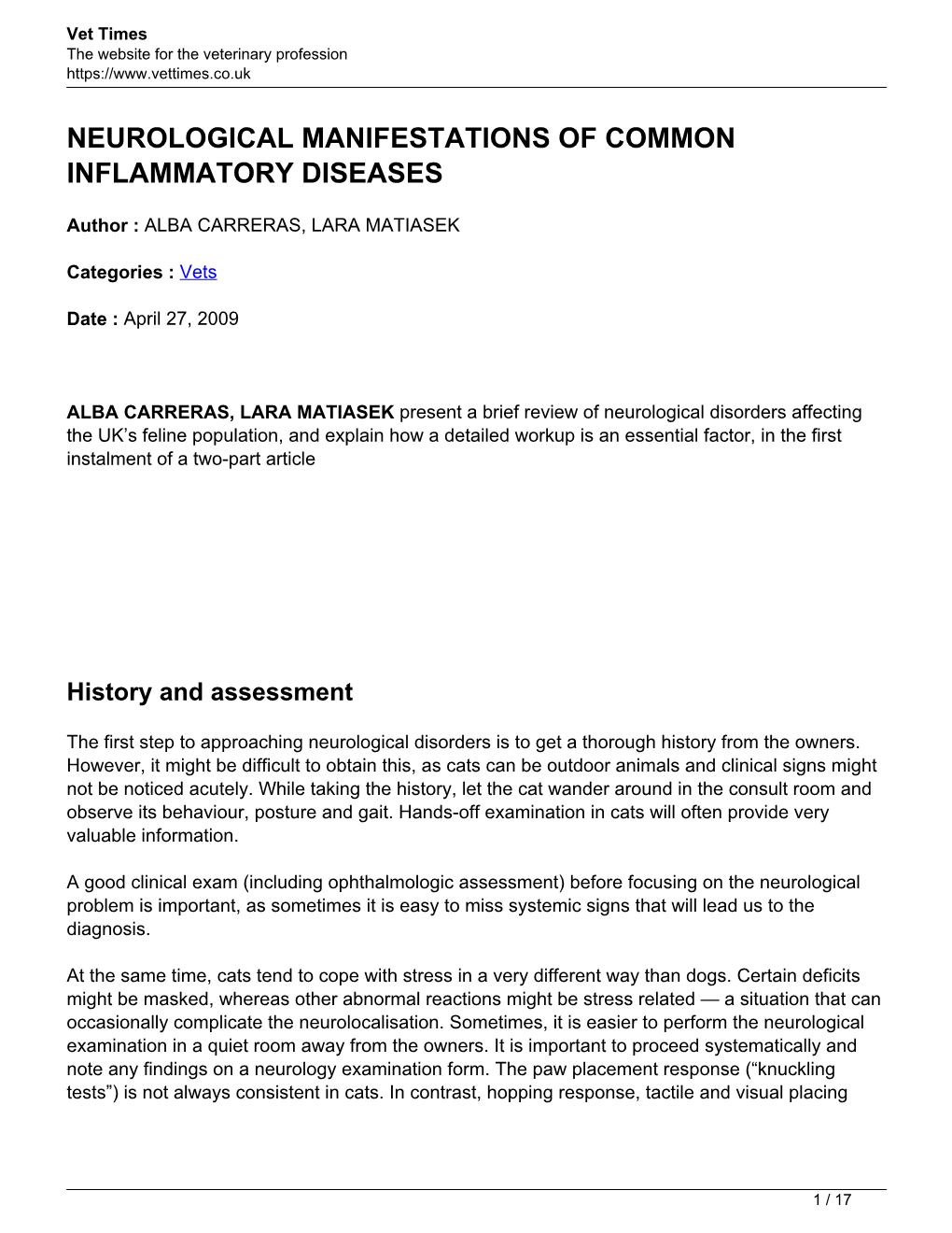 Neurological Manifestations of Common Inflammatory Diseases