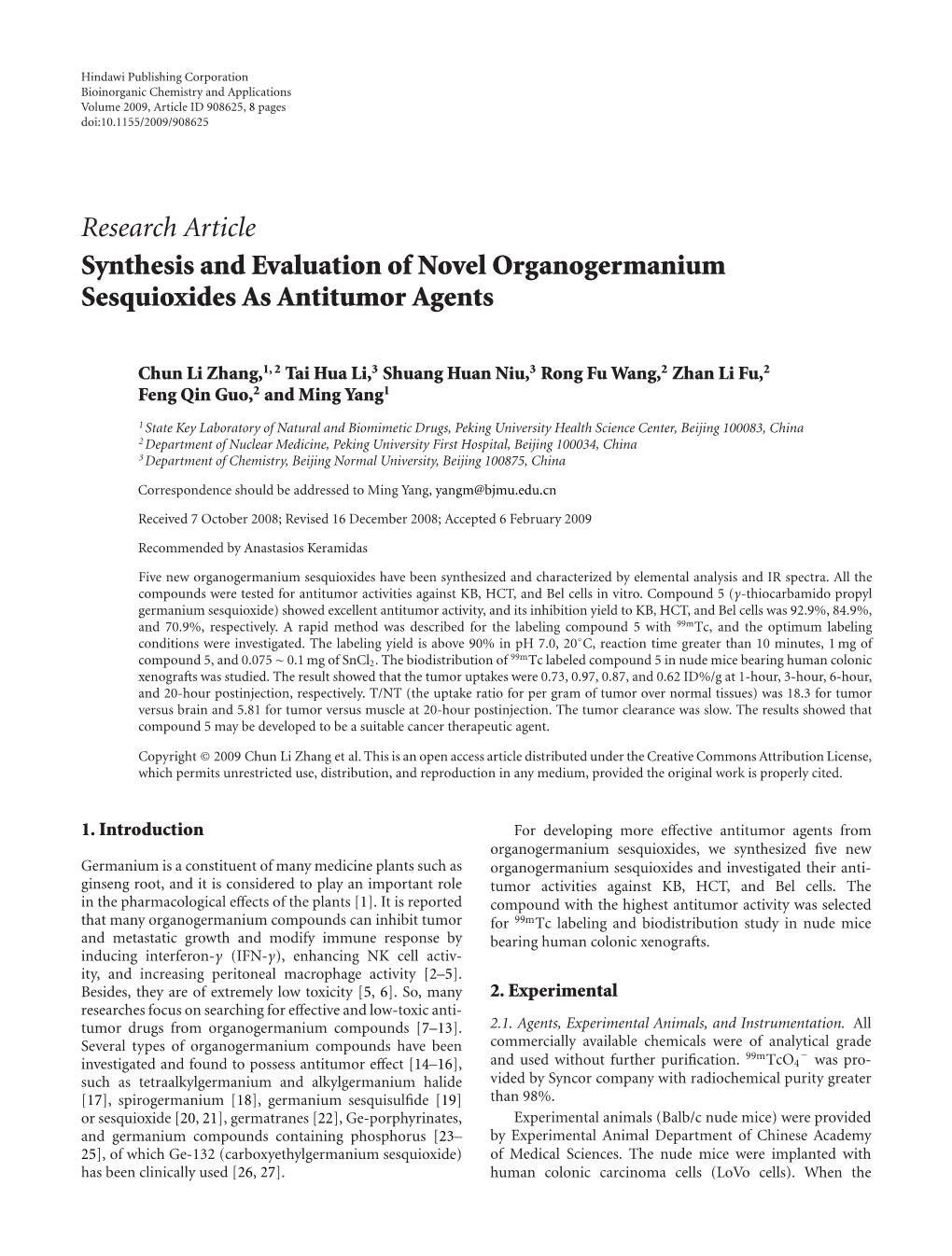 Synthesis and Evaluation of Novel Organogermanium Sesquioxides As Antitumor Agents